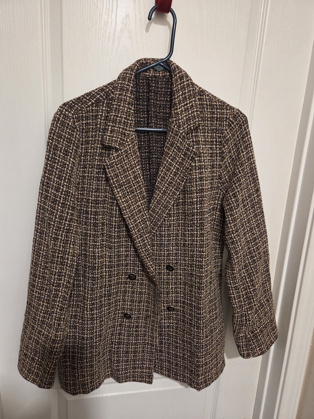 SHEIN Brown Tweed Double-Breasted Blazer
